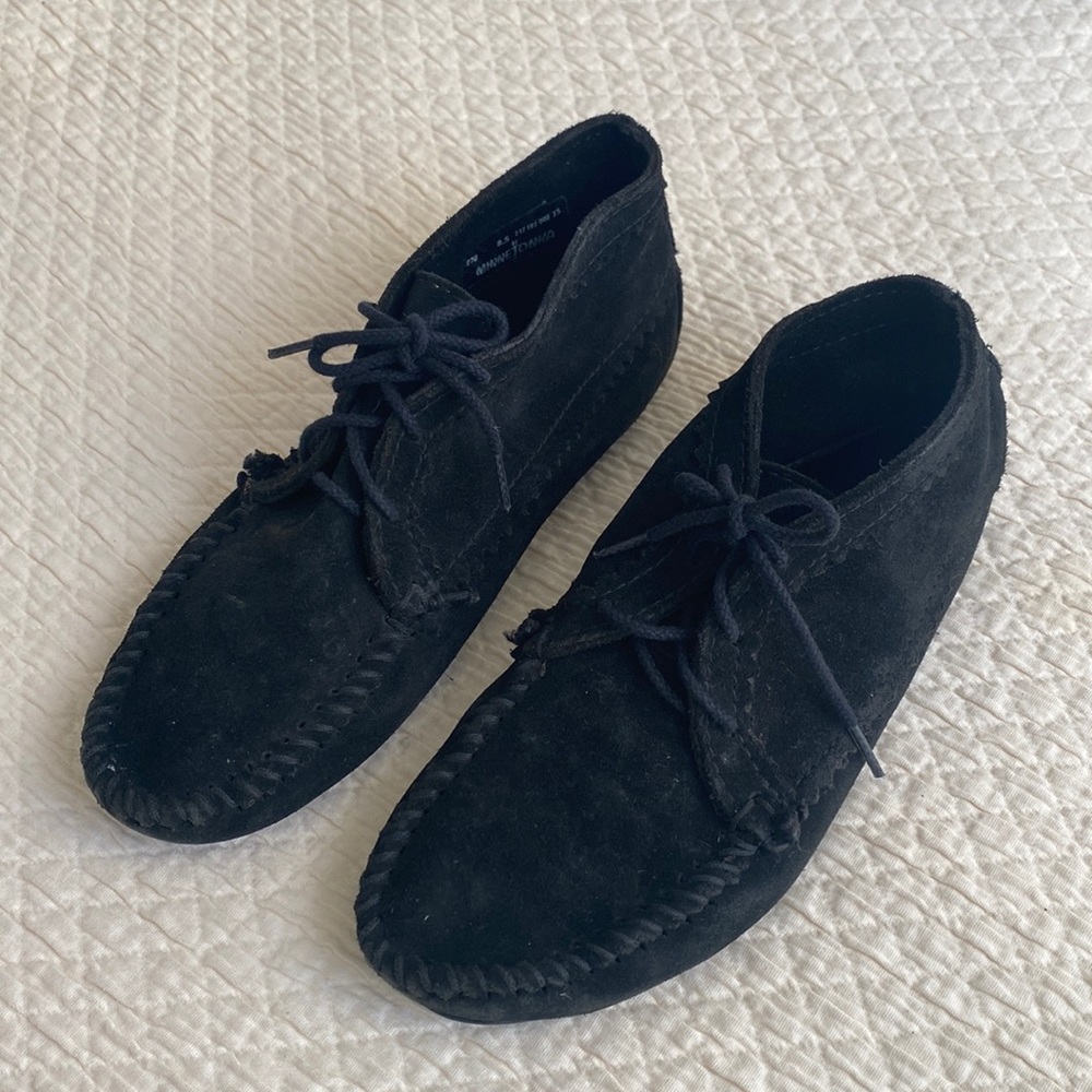 Minnetonka Black Suede Leather El Paso Ankle Boot Moccasins W 8.5